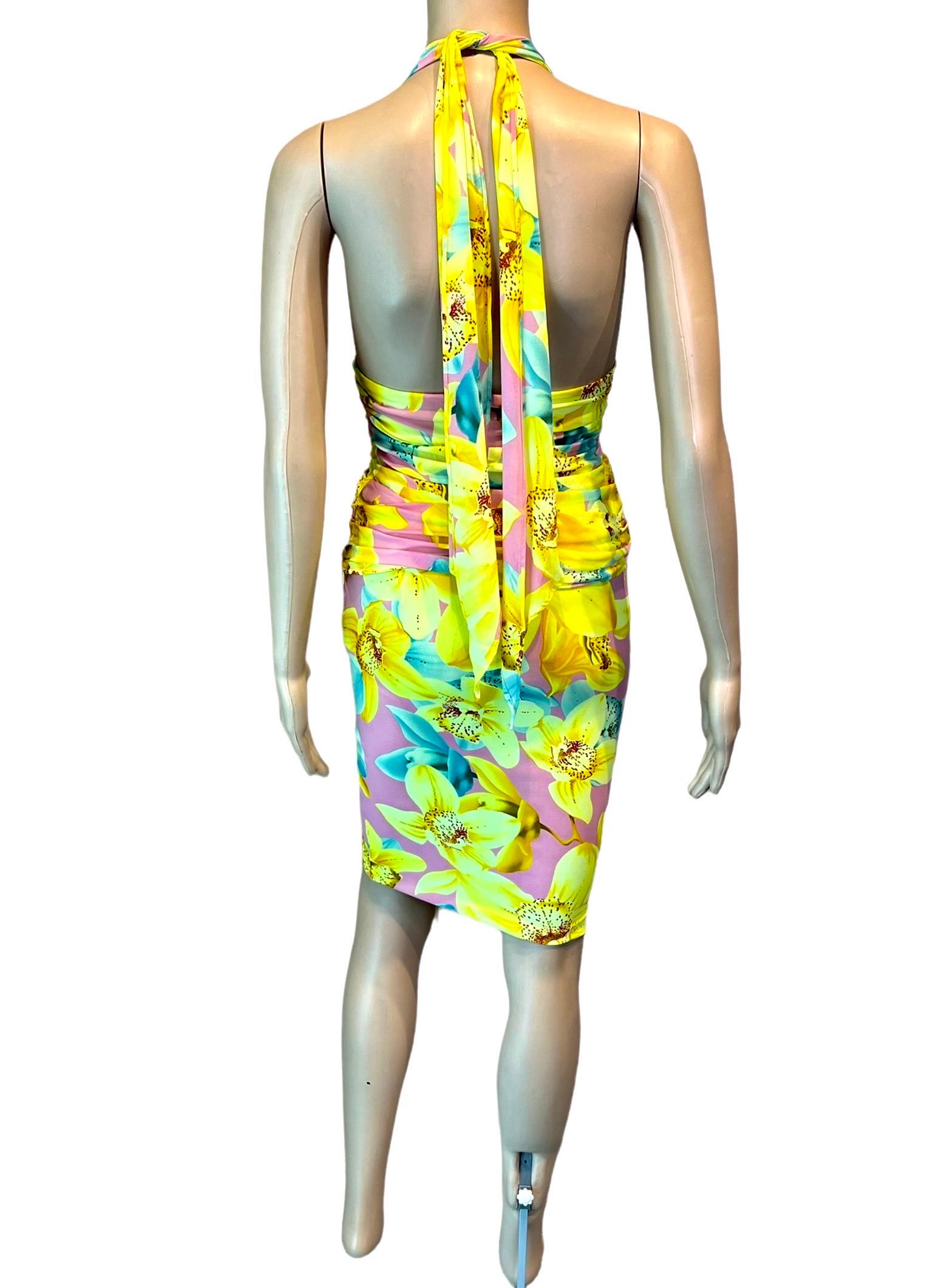 Versace S/S 2004 Runway Floral Print Plunging Top & Skirt Suit 2 Piece Set 1