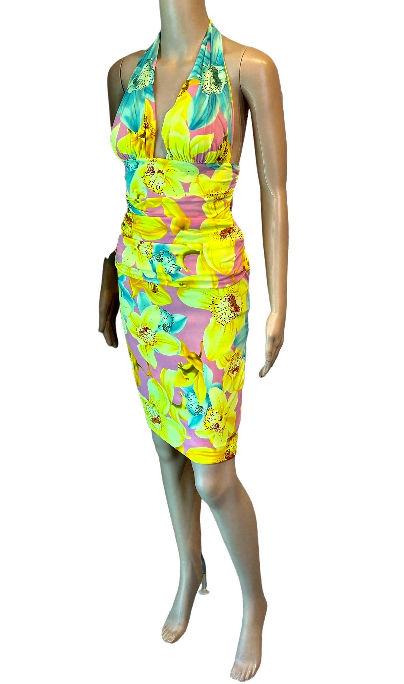 Versace S/S 2004 Runway Floral Print Plunging Top & Skirt Suit 2 Piece Set 2