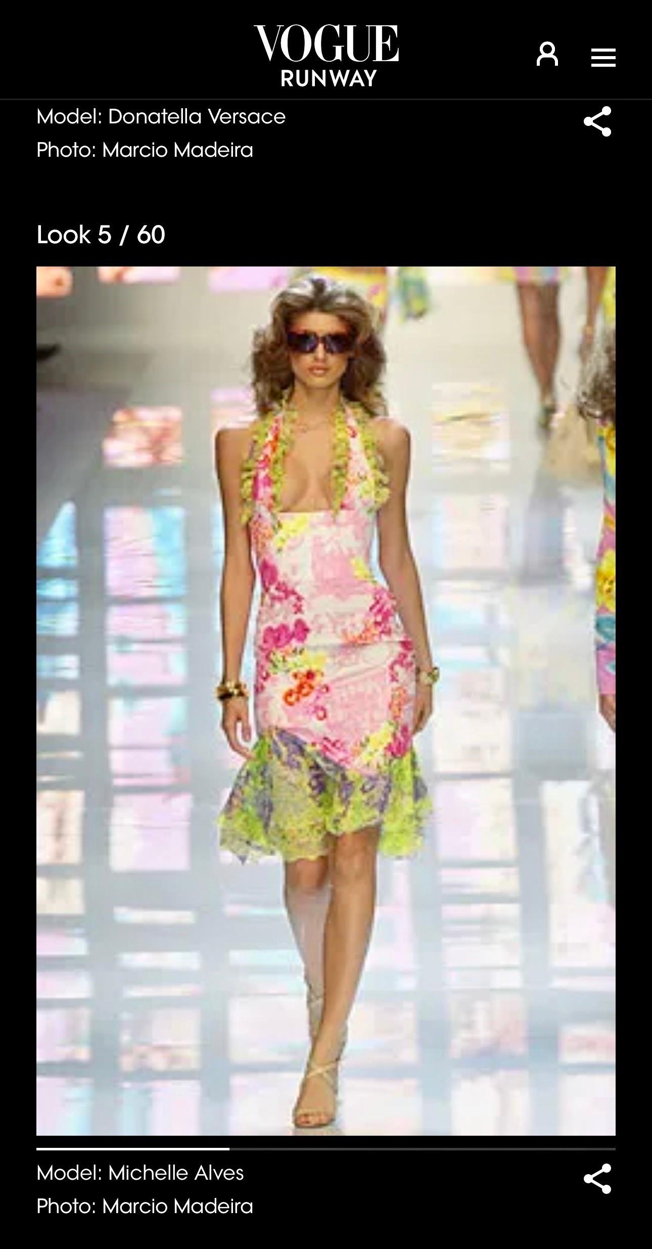 Versace S/S 2004 Runway Floral Print Ruffle Plunging Neckline Low Back Dress 7