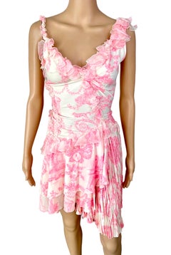 Versace S/S 2004 Runway Plunging Neckline Ruffles Mini Dress