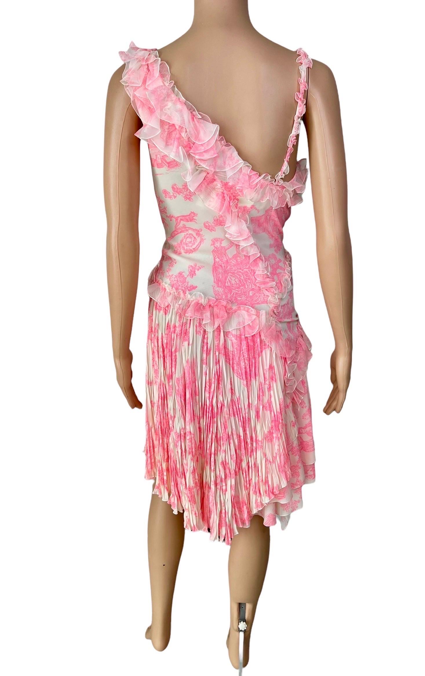 Women's Versace S/S 2004 Runway Plunging Neckline Ruffles Mini Dress