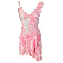 Versace S/S 2004 Runway Plunging Neckline Ruffles Mini Dress