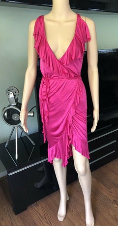 Versace S/S 2004 Runway Plunging Neckline Wrap Ruffles Dress