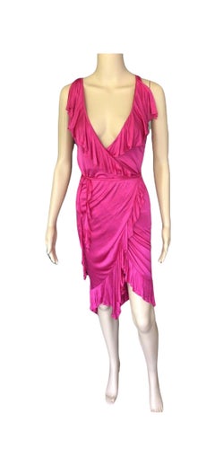 Versace S/S 2004 Runway Plunging Neckline Wrap Ruffles Dress