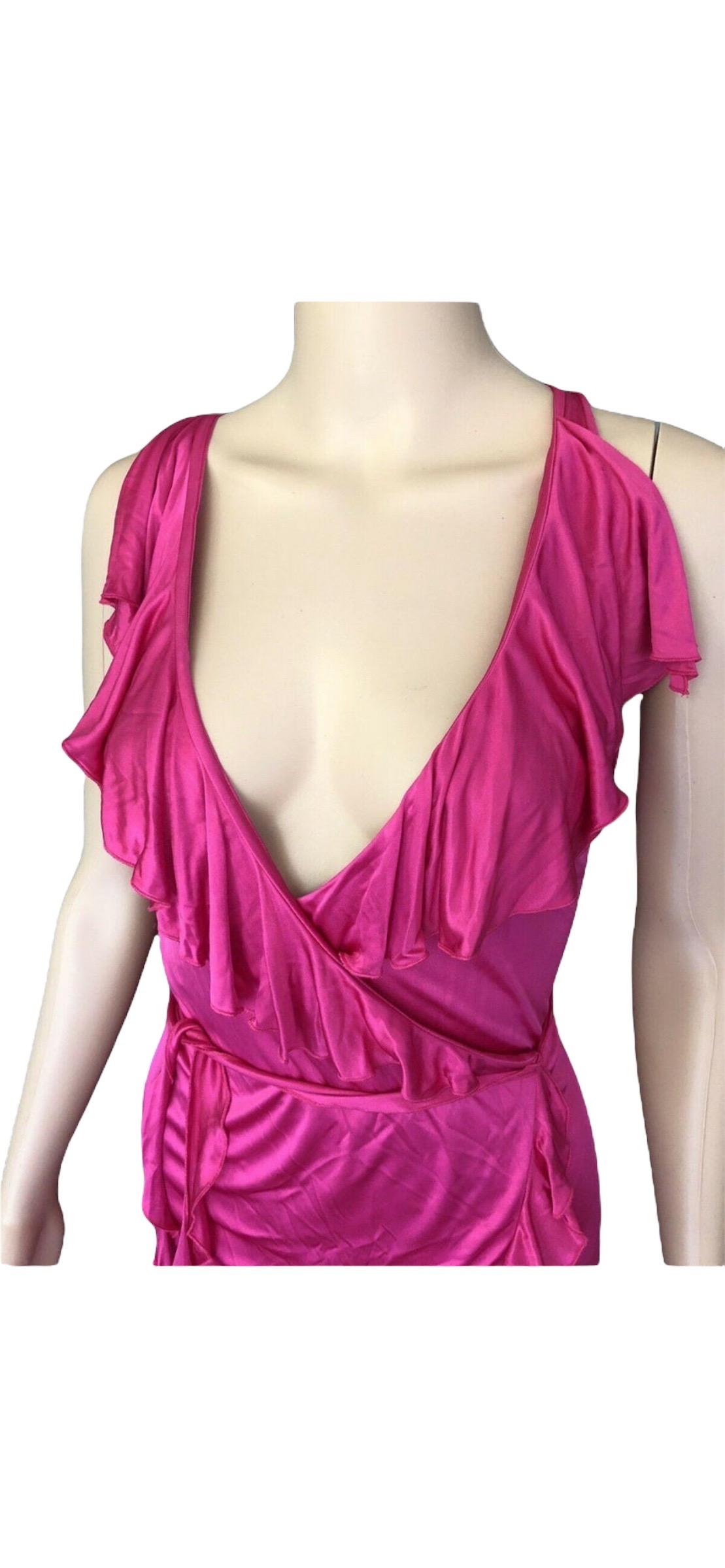 Versace S/S 2004 Runway Plunging Neckline Wrap Ruffles Dress In Good Condition For Sale In Naples, FL