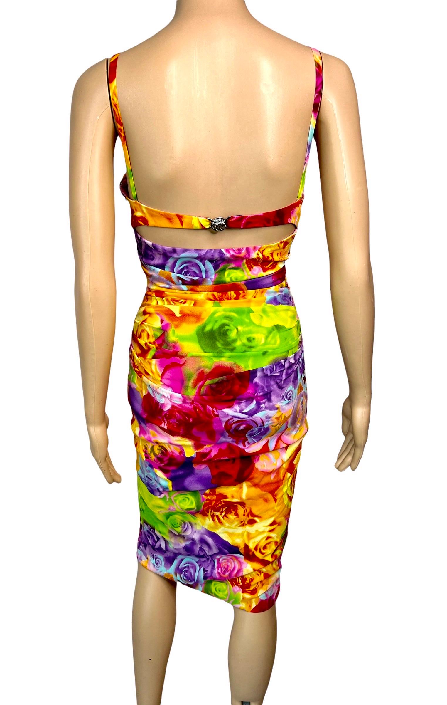 Versace S/S 2005 Bustier Bra Floral Print Bodycon Ruched Dress For Sale 5