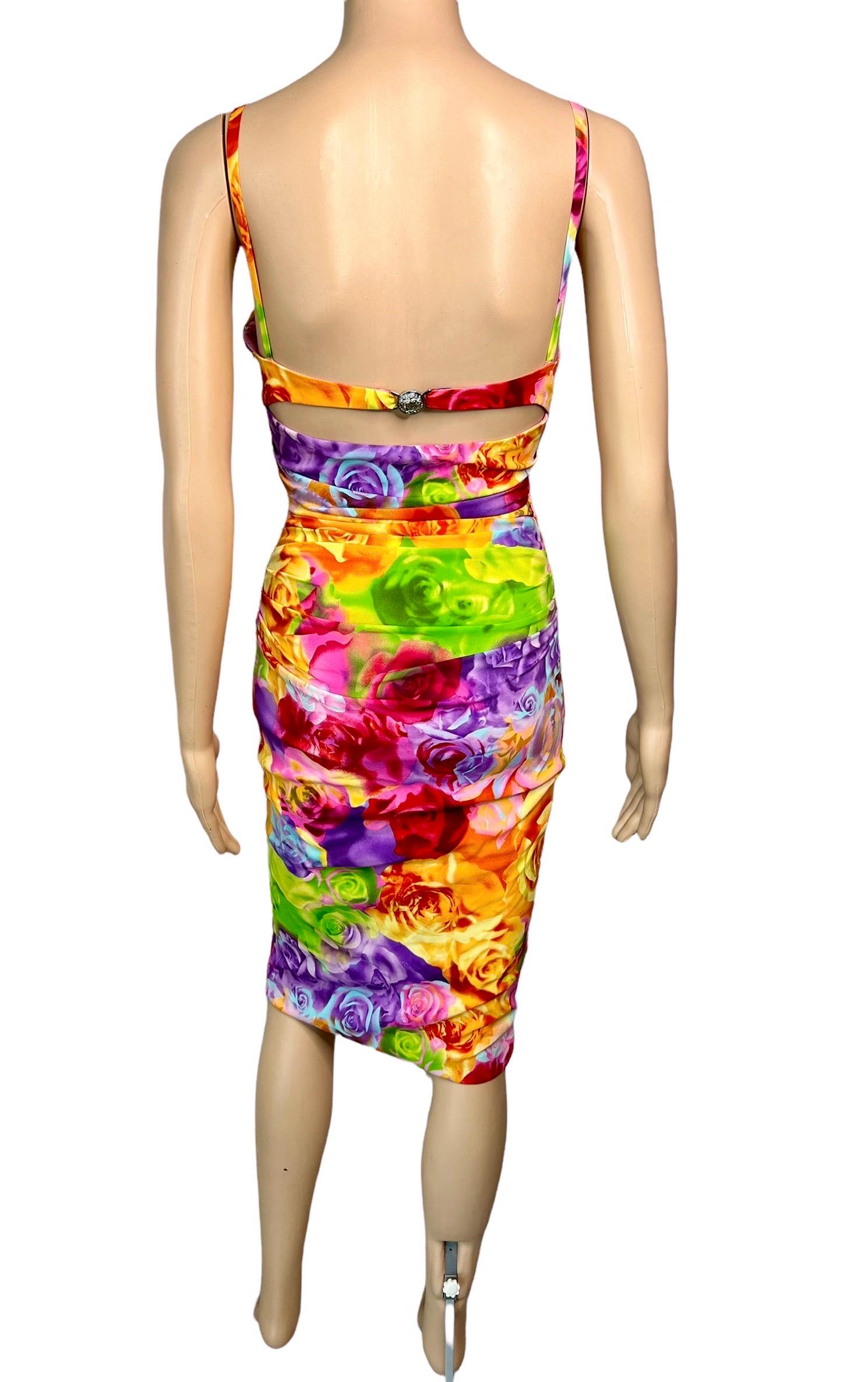 Versace S/S 2005 Bustier Bra Floral Print Bodycon Ruched Dress For Sale 7