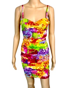 Versace S/S 2005 Bustier Bra Floral Print Bodycon Ruched Dress