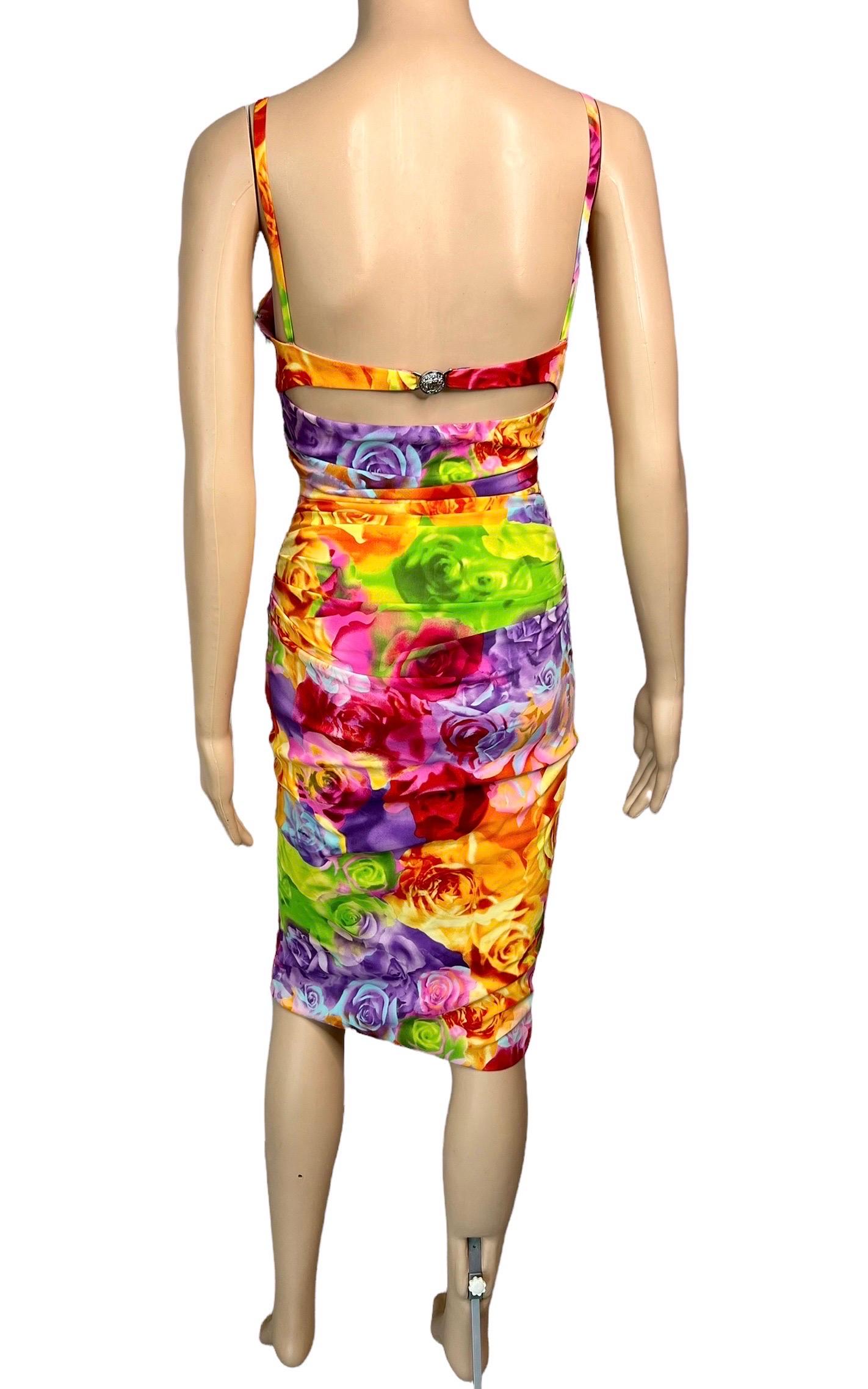 Versace S/S 2005 Bustier Bra Floral Print Bodycon Ruched Dress For Sale 3