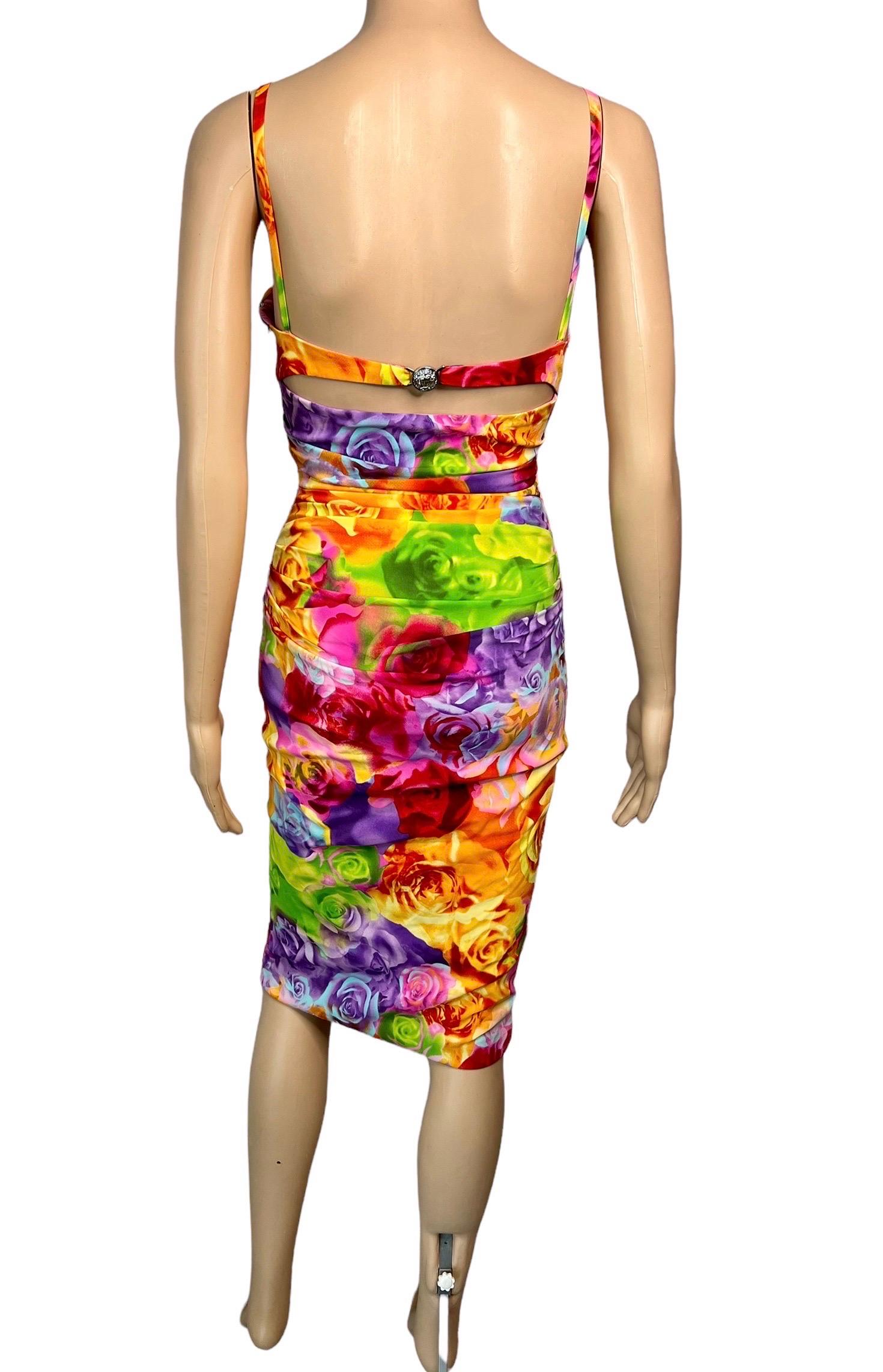 Versace S/S 2005 Bustier Bra Floral Print Bodycon Ruched Dress For Sale 4