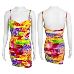 Versace S/S 2005 - Robe bustier moulante froncée à imprimé floral avec soutien-gorge