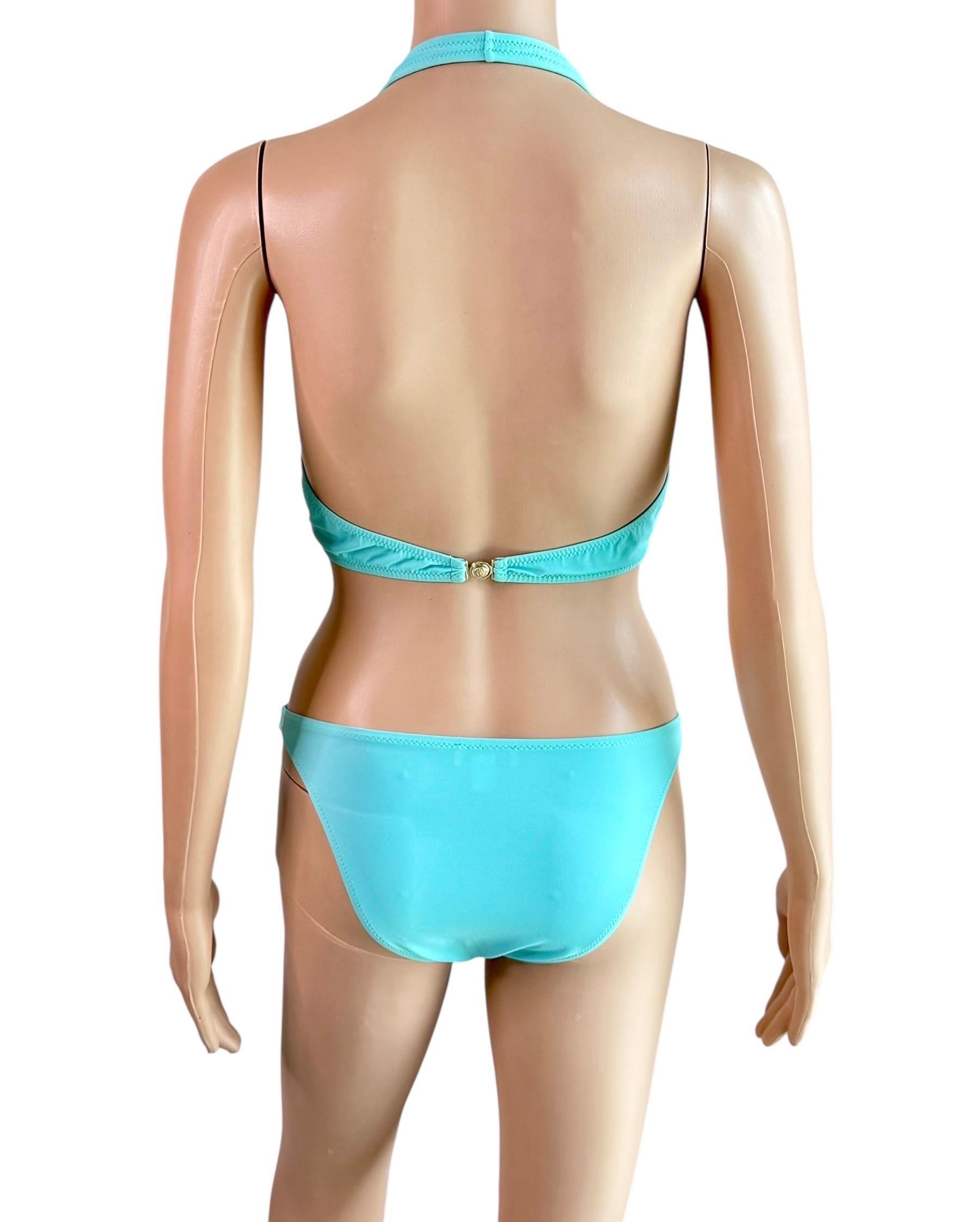 Versace S/S 2005 Crystal Embellished Zweiteiliger Bikini Set Badeanzug Bademode (Blau) im Angebot