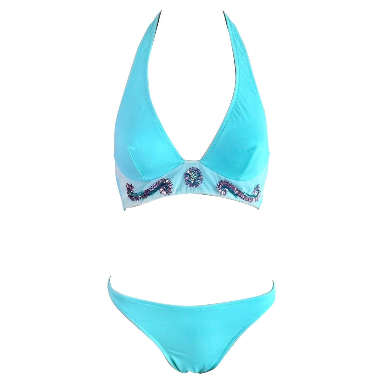 Versace S/S 2005 Crystal Embellished Two-Piece Bikini Set Swimsuit Swimwear