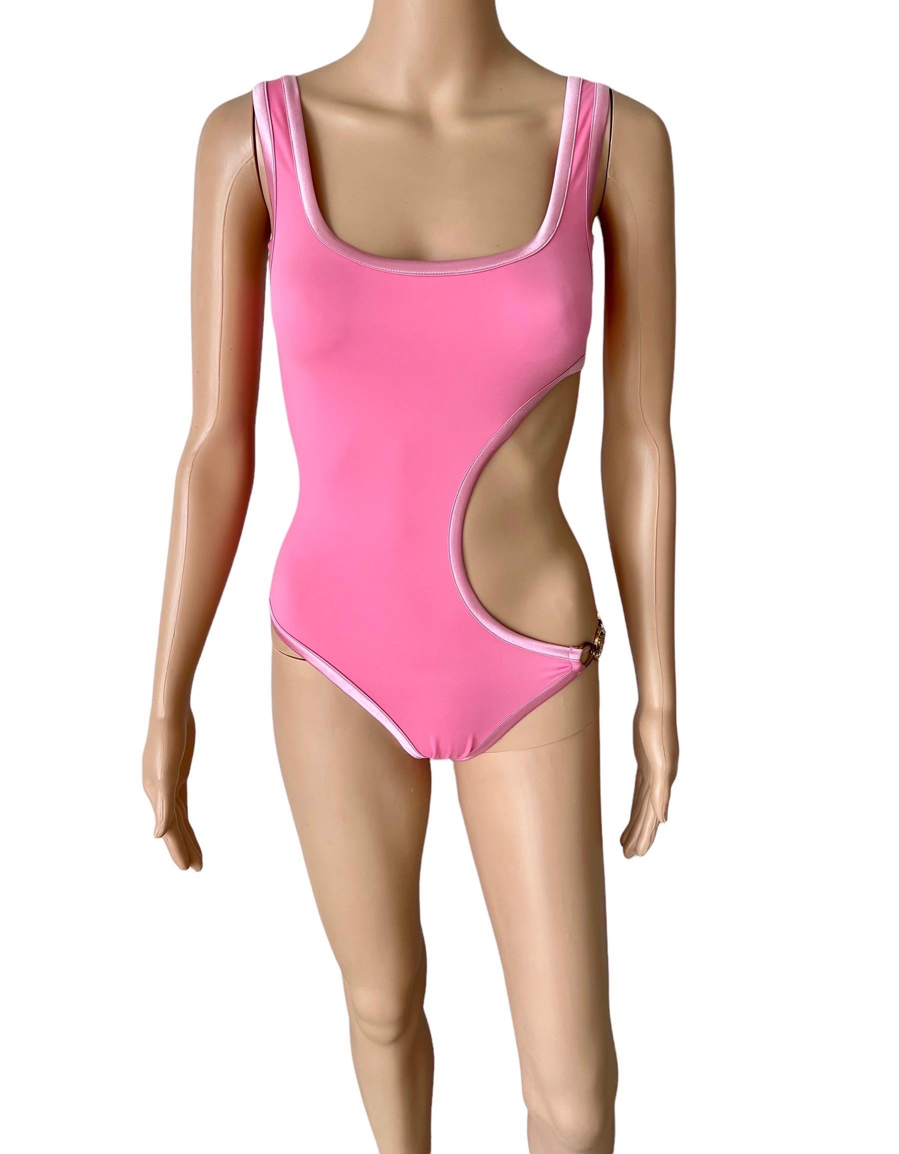 Versace S/S 2005 Cutout Crystal Embellished Logo One-Piece Swimwear Swimsuit In Excellent Condition For Sale In Naples, FL