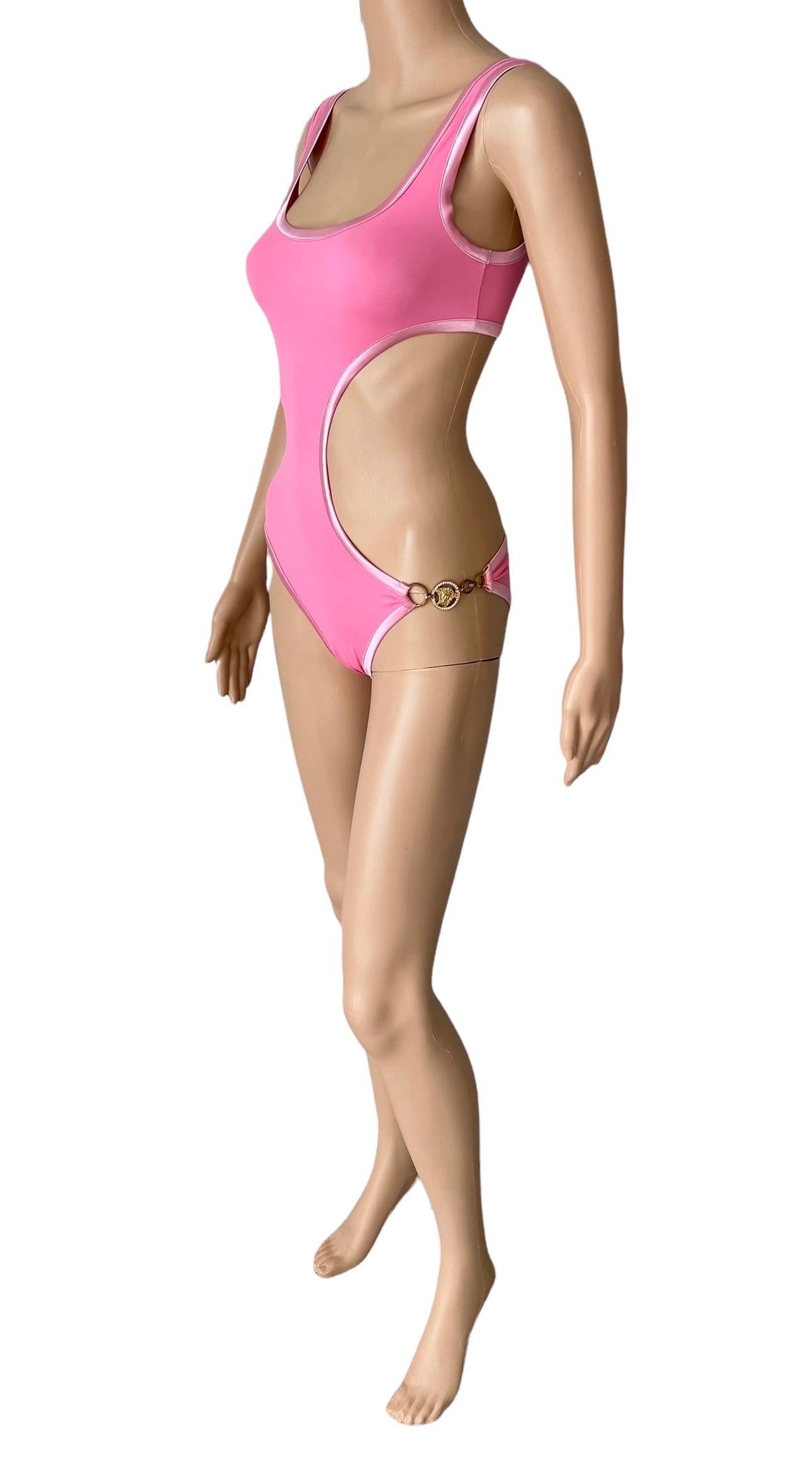 Versace S/S 2005 Cutout Crystal Embellished Logo One-Piece Swimwear Swimsuit For Sale 1