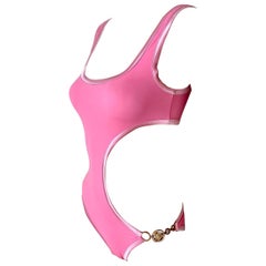 Versace S/S 2005 Einteiliger Badeanzug mit Ausschnitt und kristallverziertem Logo