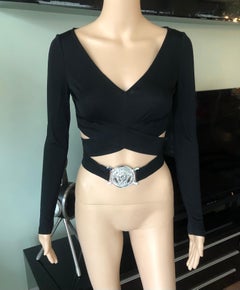 Versace S/S 2005 Embellished Belted Plunging Wrap Crop Top