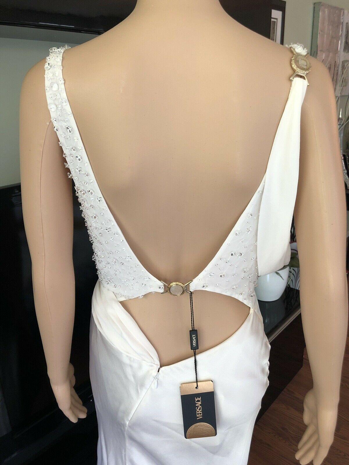Versace S/S 2005 Embellished Cutout Back Ivory Dress Gown In Good Condition In Naples, FL