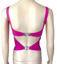 Versace S/S 2005 Embellished Logo Buckles Knit Crop Top