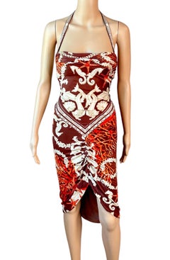 Versace S/S 2005 Embellished Trésor De La Mer Print Cutout Back Halter Dress