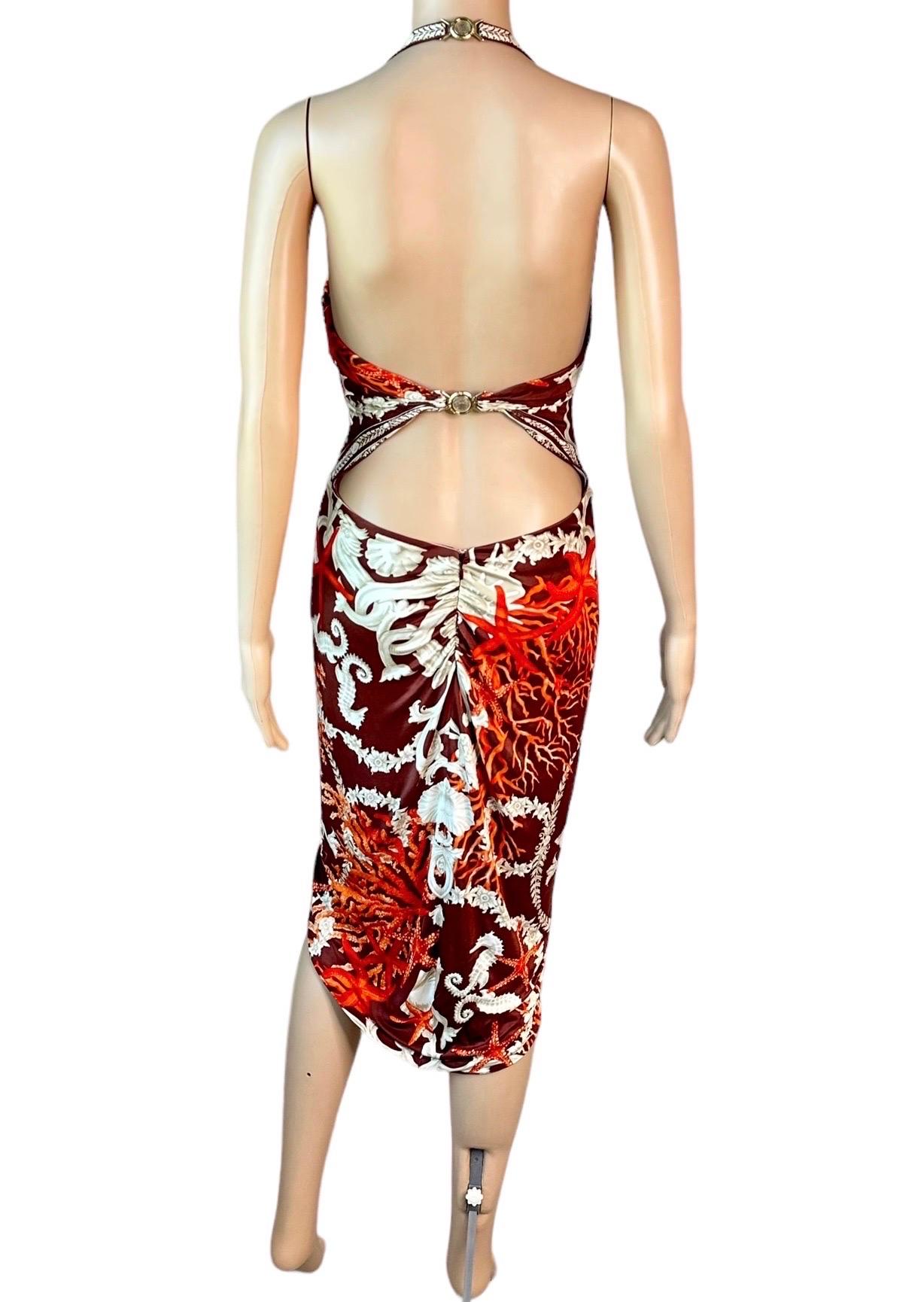 Versace S/S 2005 Verschönertes Trésor De La Mer Print Ausgeschnittenes Neckholder-Kleid im Angebot 1