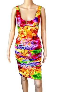 Versace S/S 2005 Lace Up Floral Print Bustier Top & Ruched Skirt 2 Piece Set