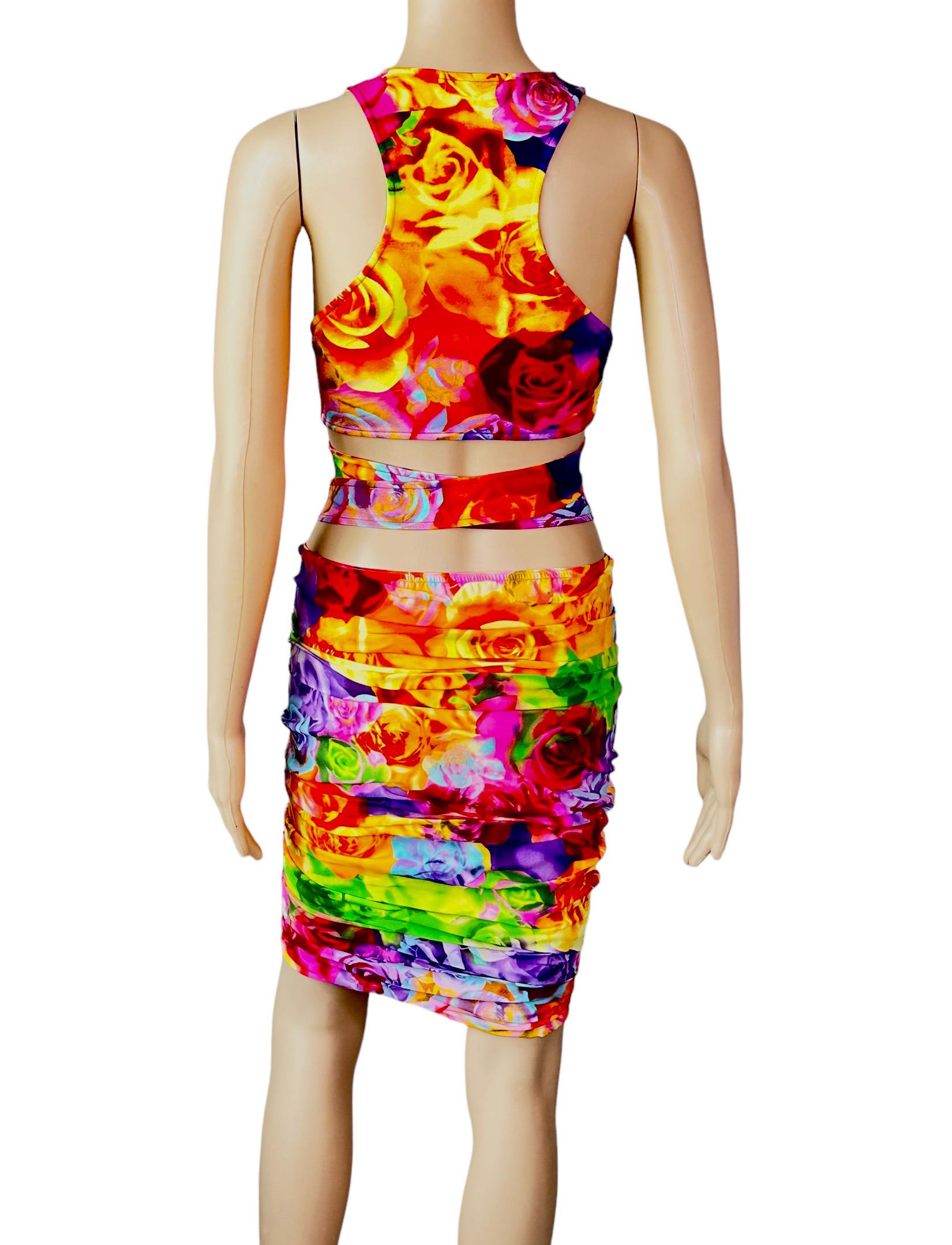 Versace S/S 2005 Logo Embellished Belted Wrap Crop Top & Skirt 2 Piece Set For Sale 5