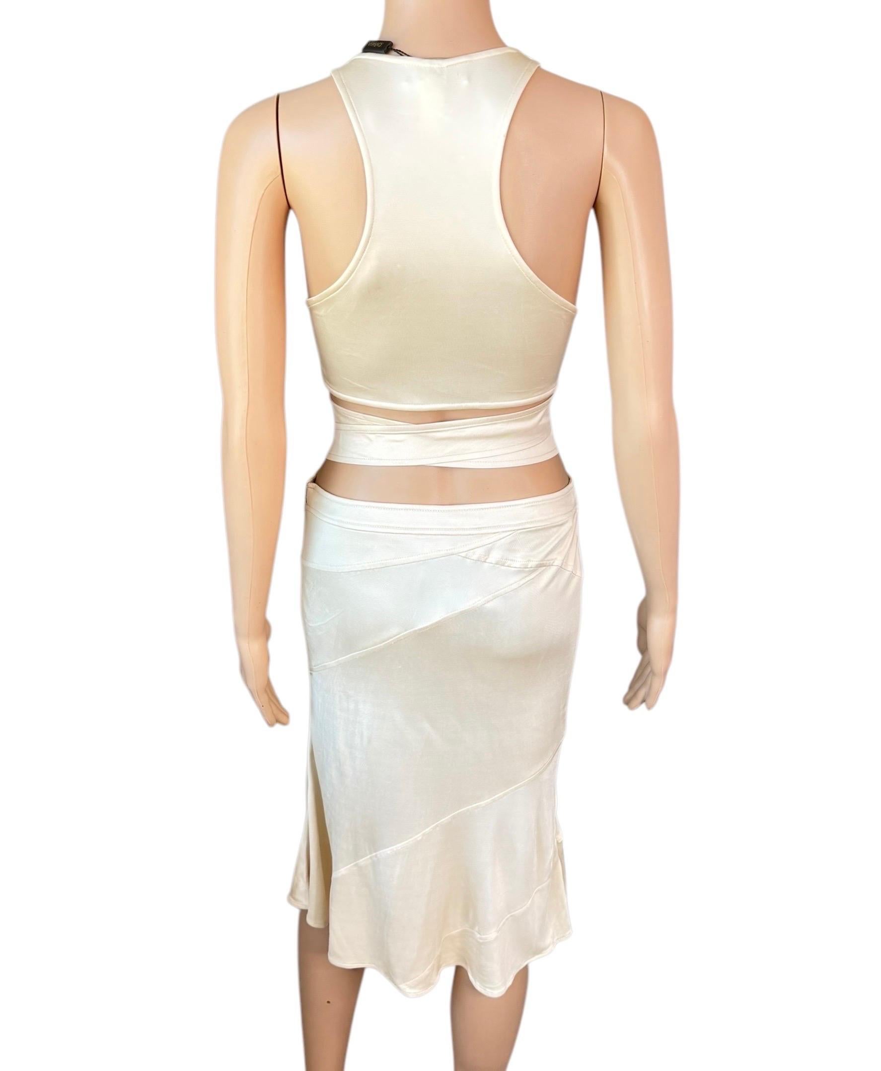 da uomo o donna Versace P/E 2005 Logo Embellished Belted Wrap Crop Top & Skirt Set 2 pezzi in vendita