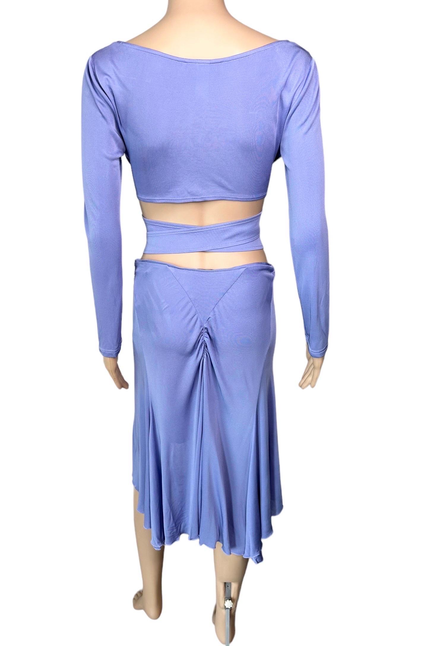 Versace S/S 2005 Logo Embellished Belted Wrap Crop Top & Skirt 2 Piece Set For Sale 3