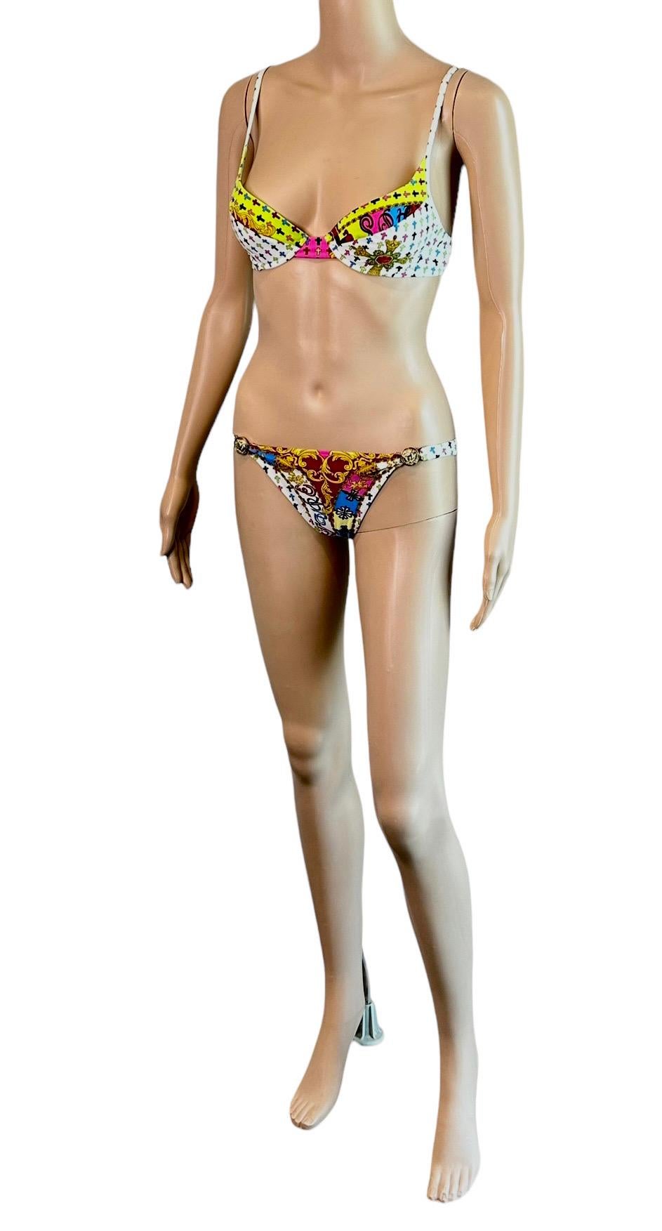 Versace S/S 2005 Medusa Logo Embellished Two-Piece Bikini Set Swimsuit Swimwear For Sale 5