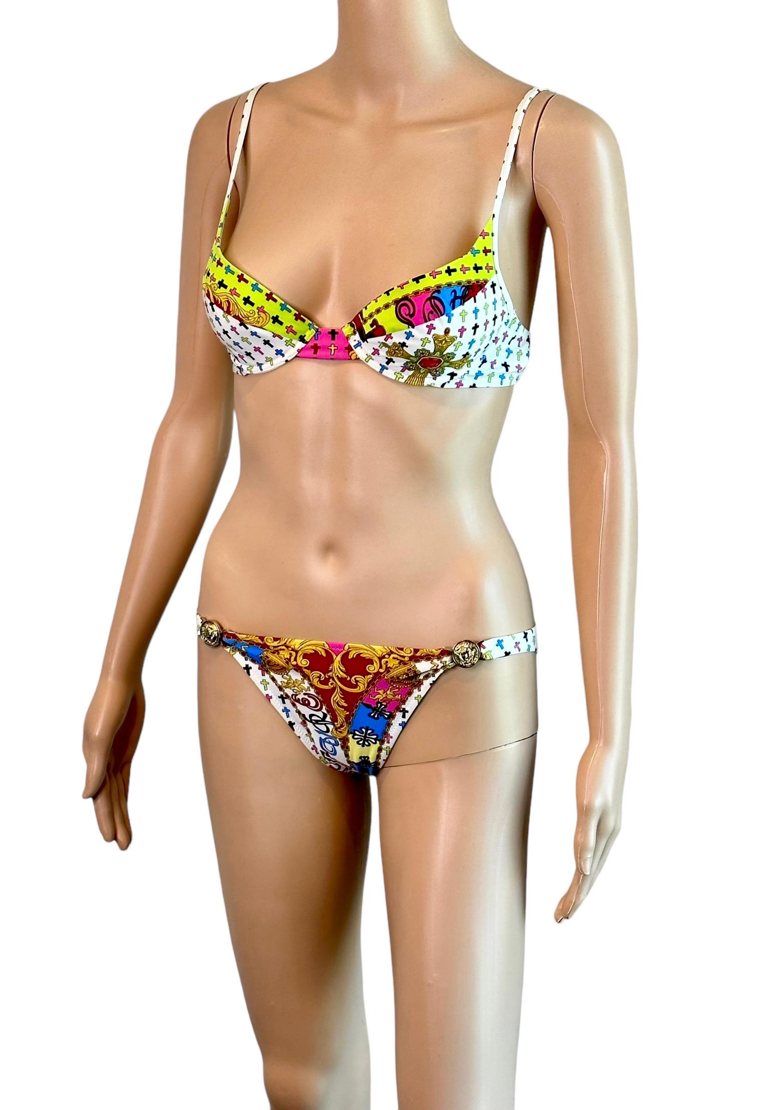 Beige Versace S/S 2005 Medusa Logo Embellished Two-Piece Bikini Set Swimsuit Swimwear For Sale