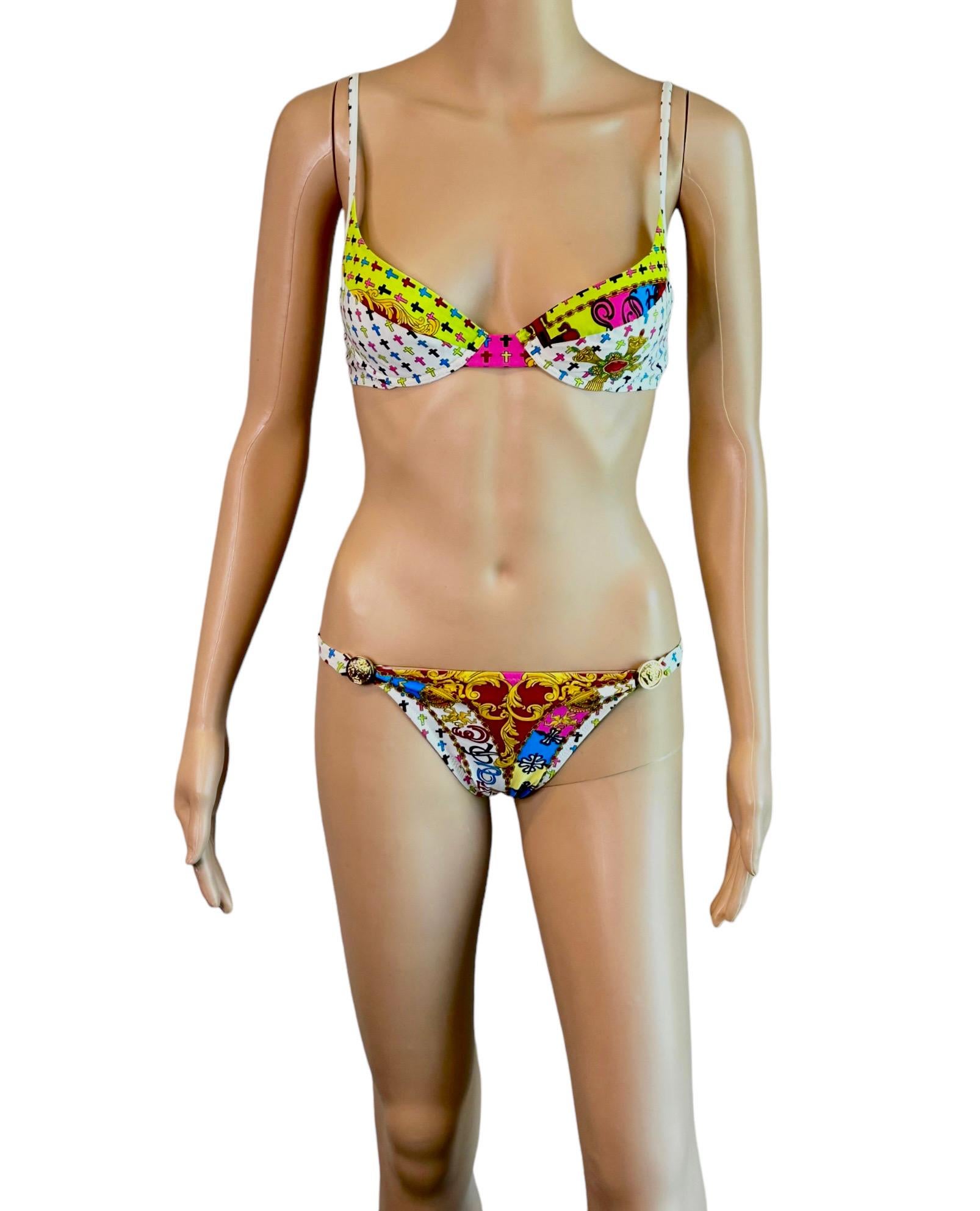 Versace S/S 2005 Medusa Logo Embellished Two-Piece Bikini Set Swimsuit Swimwear In Excellent Condition For Sale In Naples, FL