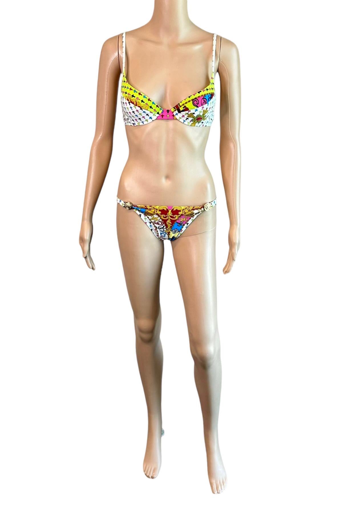 Women's Versace S/S 2005 Medusa Logo Embellished Two-Piece Bikini Set Swimsuit Swimwear For Sale