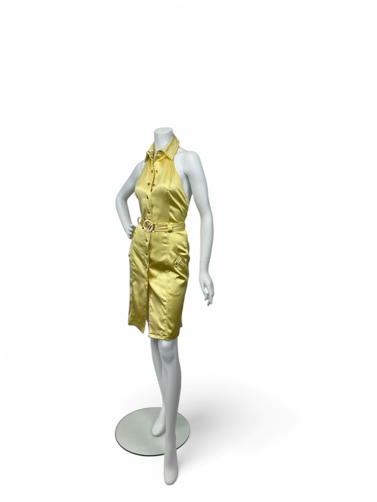 Versace S/S 2005 Open Back Yellow Silk Dress Sz: 42 For Sale 5