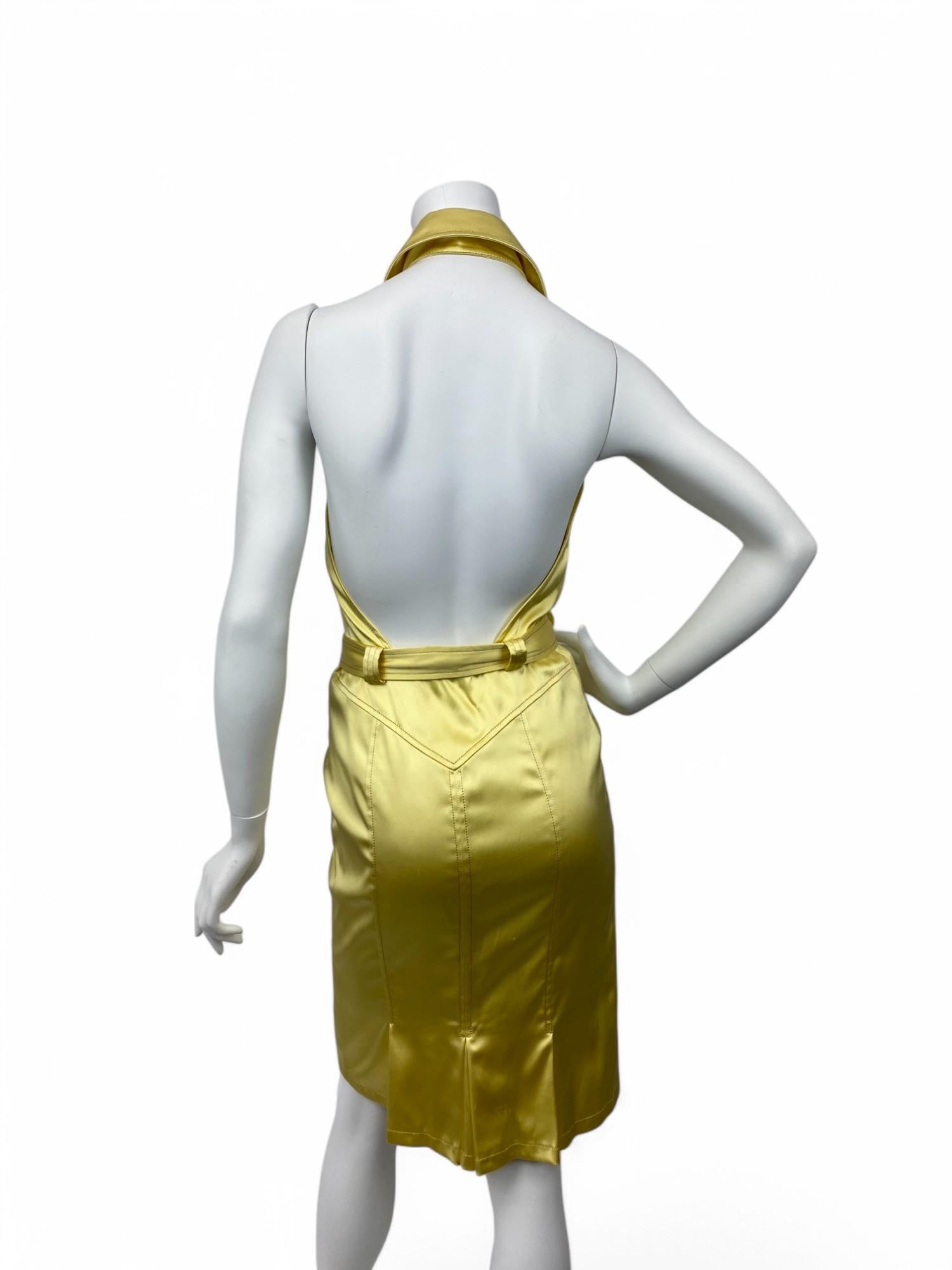 Versace S/S 2005 Open Back Yellow Silk Dress Sz: 42 For Sale 6