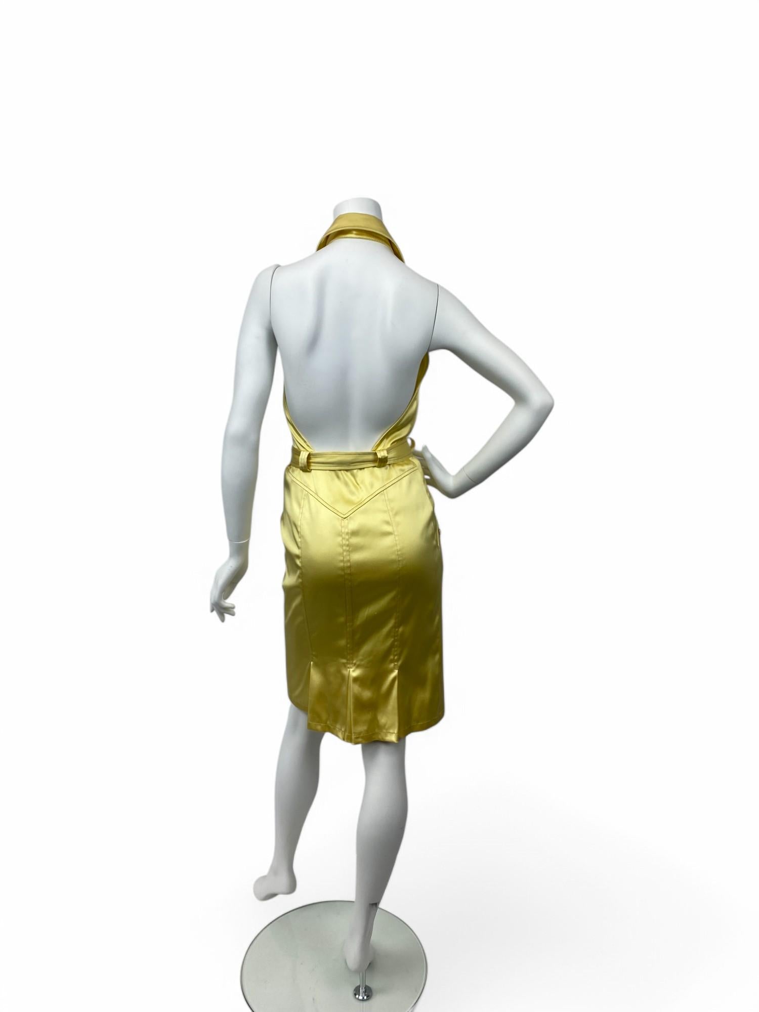 Versace S/S 2005 Open Back Yellow Silk Dress Sz: 42 For Sale 7