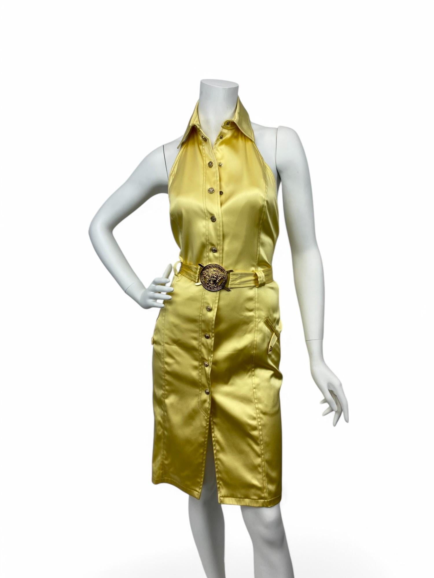 Women's Versace S/S 2005 Open Back Yellow Silk Dress Sz: 42 For Sale