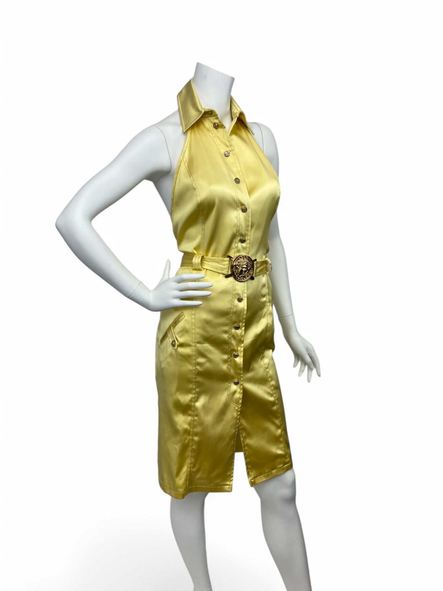 Versace S/S 2005 Open Back Yellow Silk Dress Sz: 42 For Sale 1