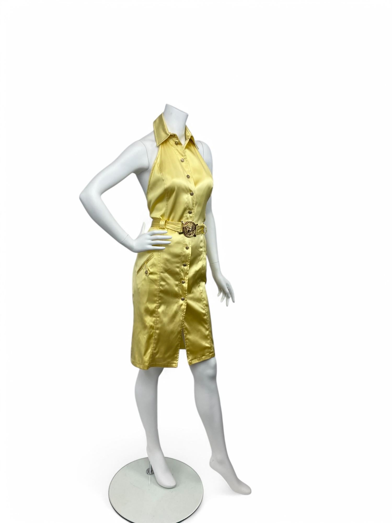 Versace S/S 2005 Open Back Yellow Silk Dress Sz: 42 For Sale 2