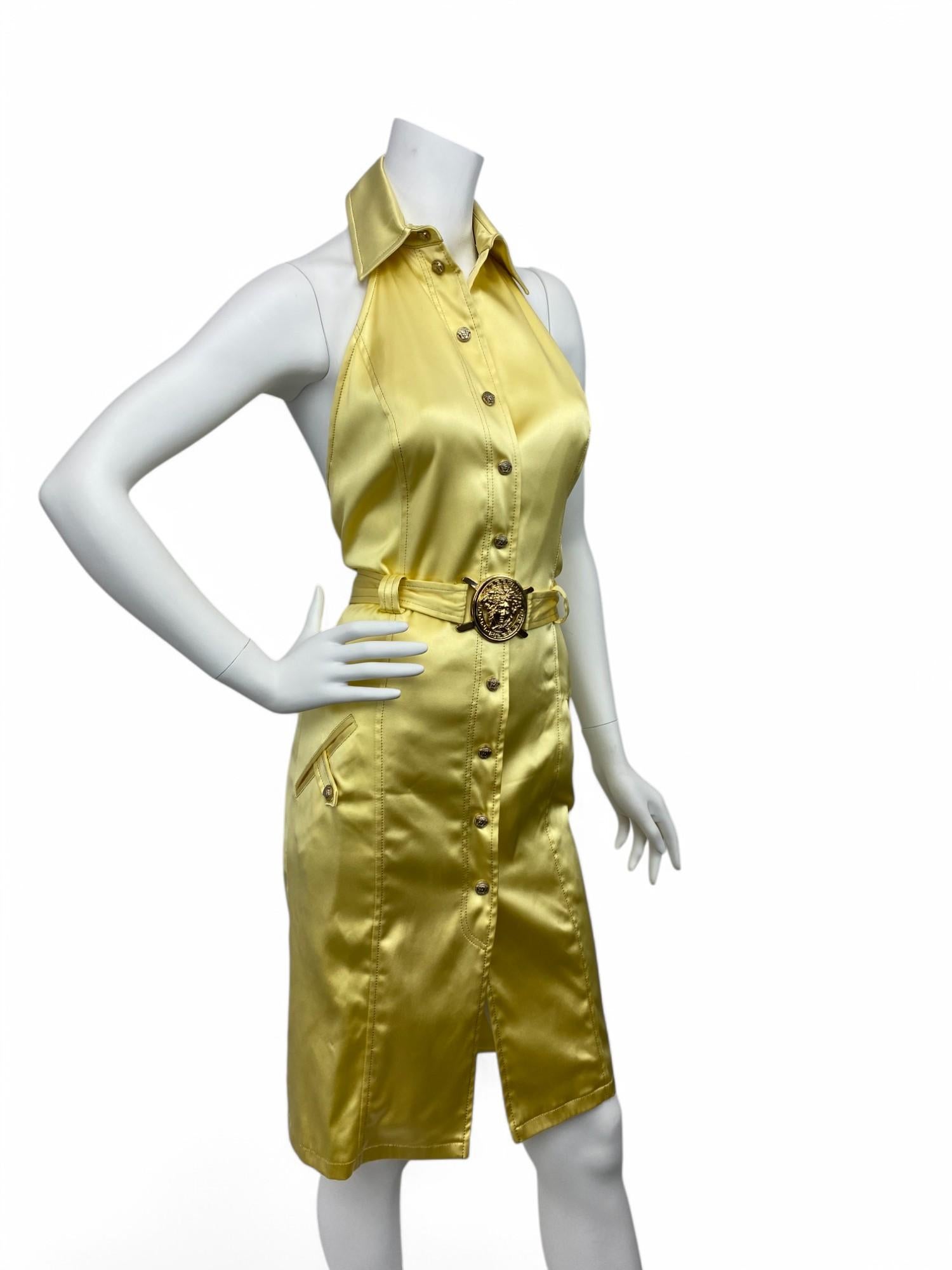Versace S/S 2005 Open Back Yellow Silk Dress Sz: 42 For Sale 3
