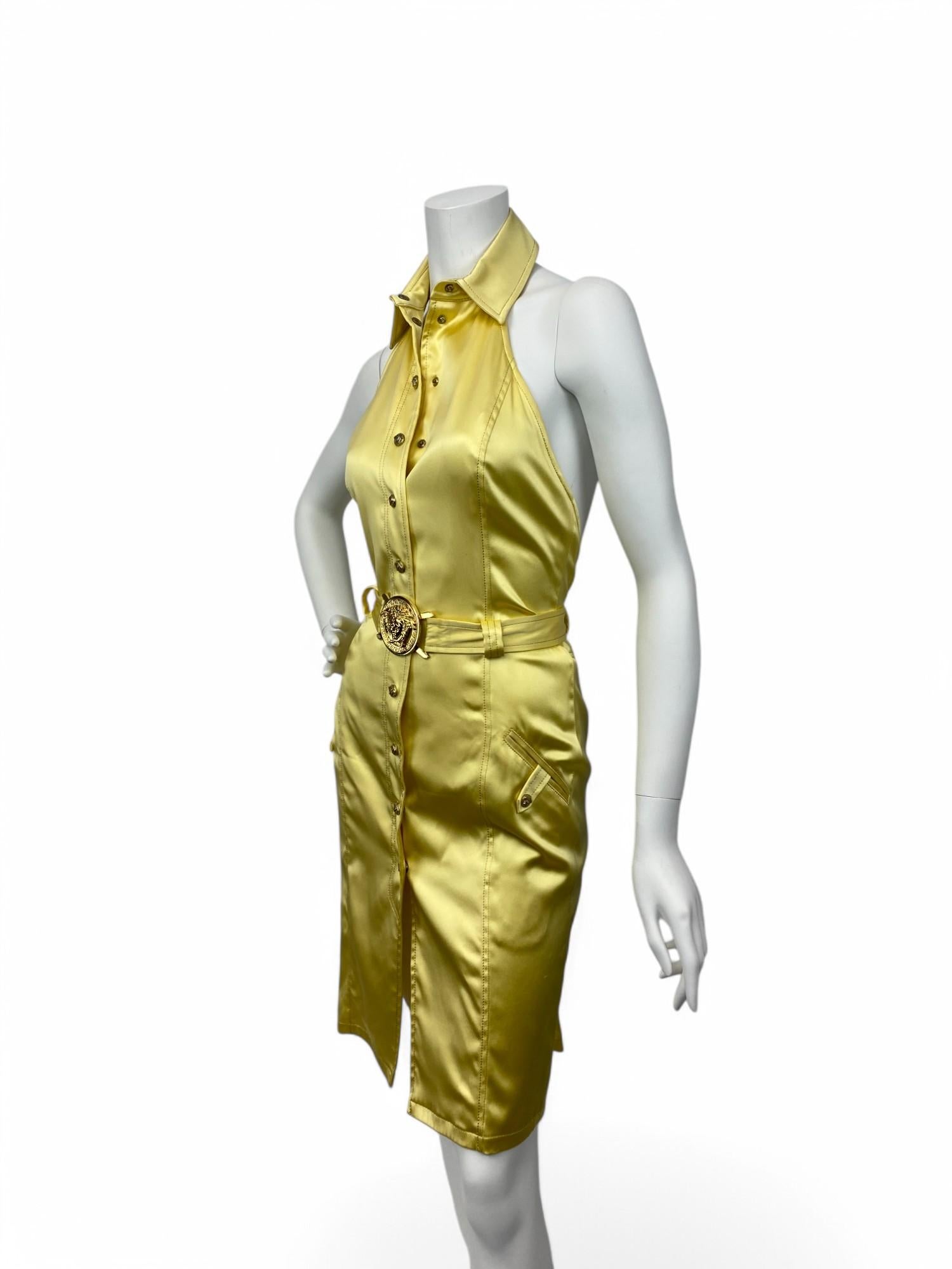 Versace S/S 2005 Open Back Yellow Silk Dress Sz: 42 For Sale 4