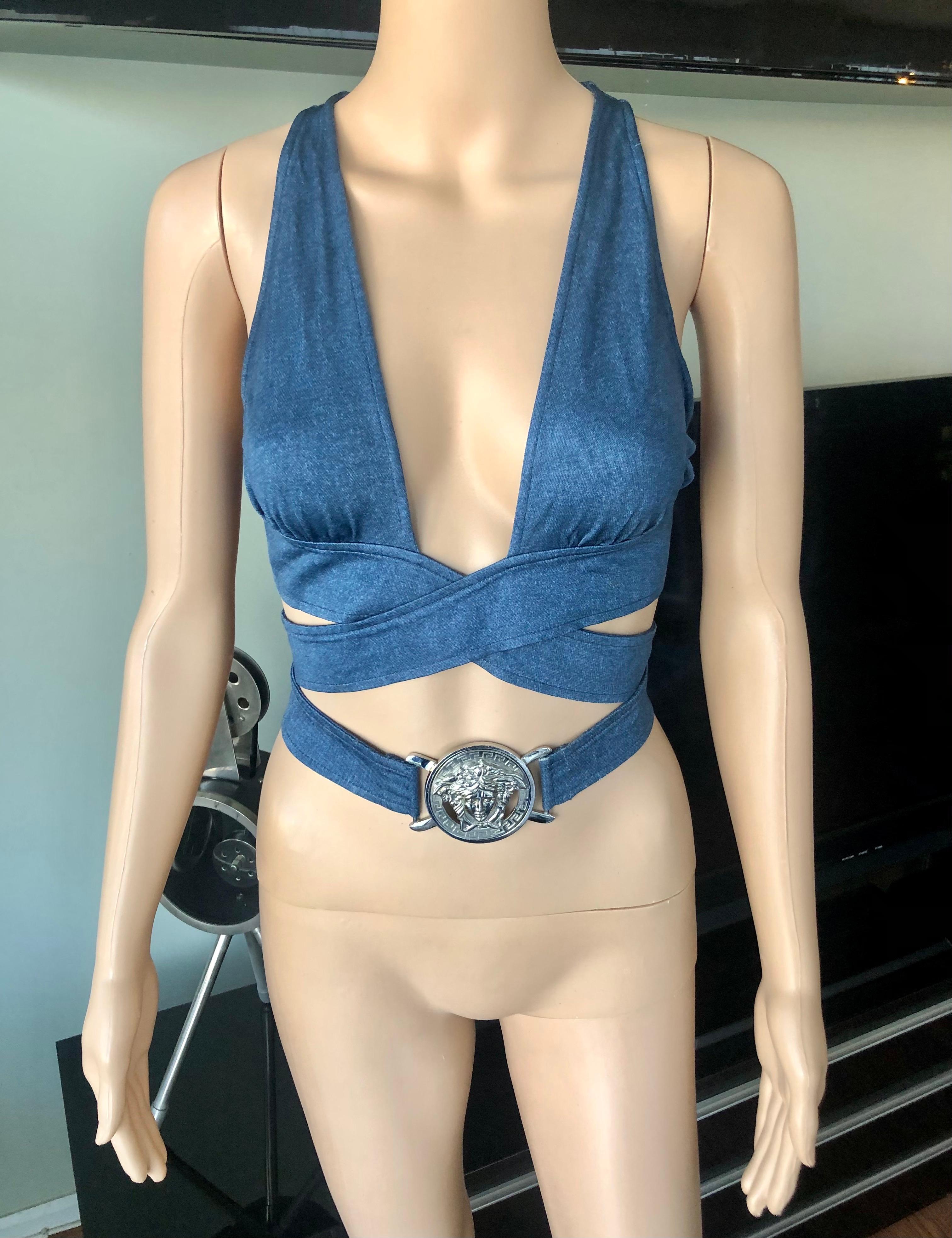 Versace S/S 2005 Plunging Wrap Crop Top In Good Condition In Naples, FL