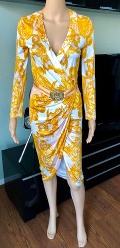 Versace S/S 2005 Runway Baroque Print Belted Wrap Dress