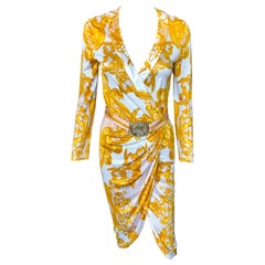 Vintage Versace S/S 2005 Runway Baroque Print Belted Wrap Dress