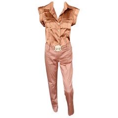 Versace S/S 2005 Laufsteg Bluse Hemd Top & Medusa Logo Gürtel Hose 2 Stück Set