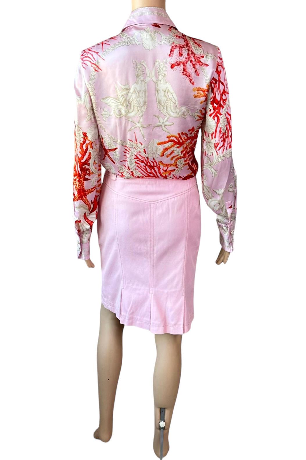 Women's or Men's Versace S/S 2005 Runway Blouse Shirt Top & Skirt 2 Piece Set Ensemble For Sale