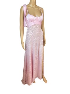 Versace S/S 2005 Runway Bustier High Slit Slip Pink Evening Dress Gown