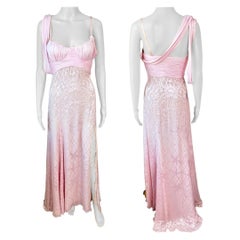 Versace S/S 2005 Runway Bustier High Slit Slip Pink Evening Dress Gown
