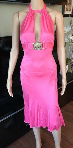 Versace S/S 2005 Runway Halter Plunging Neckline Medusa Logo Dress