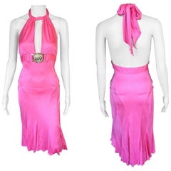 Versace S/S 2005 Runway Halter Plunging Neckline Medusa Logo Dress